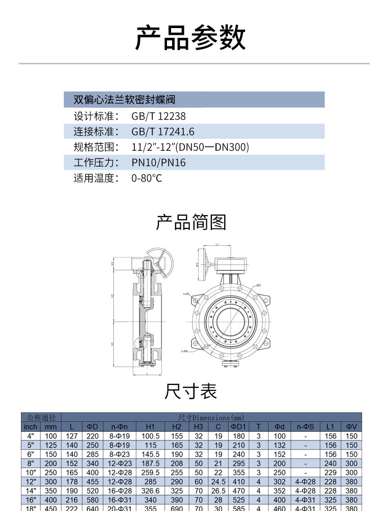雙偏心法蘭軟密封蝶閥